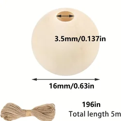 100Pcs 16mm/0.63in Wood Beads Round Ball Wooden Loose Beads Unfinished Wood Spacer Beads for Craft-Making