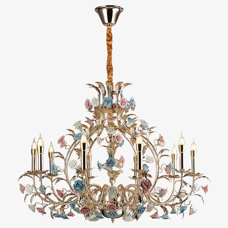 European floral design Chandelier Modern rose decorative chandelier lighting Nordic living room ceramic flower chandelier