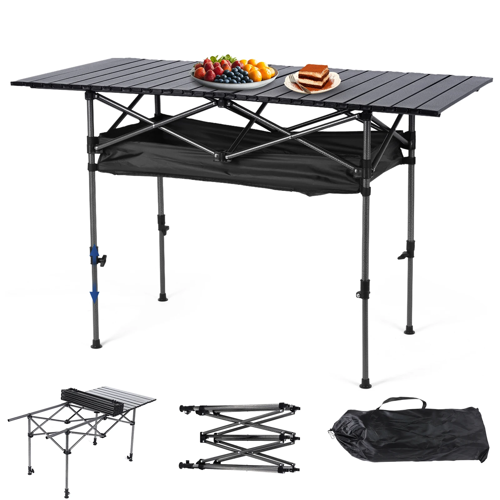 

Outdoor Folding Table with Carrying Bag Aluminum Picnic Desk Adjustable Ultralight Dinner Desk for Picnic Camping Trip Beach BBQ