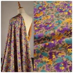 Retro Purple Flower Print Corduroy Fabric, Shirt, Dress, Coat, Shoe Surface Handmade Sewing Material, Autumn, Winter, T2244
