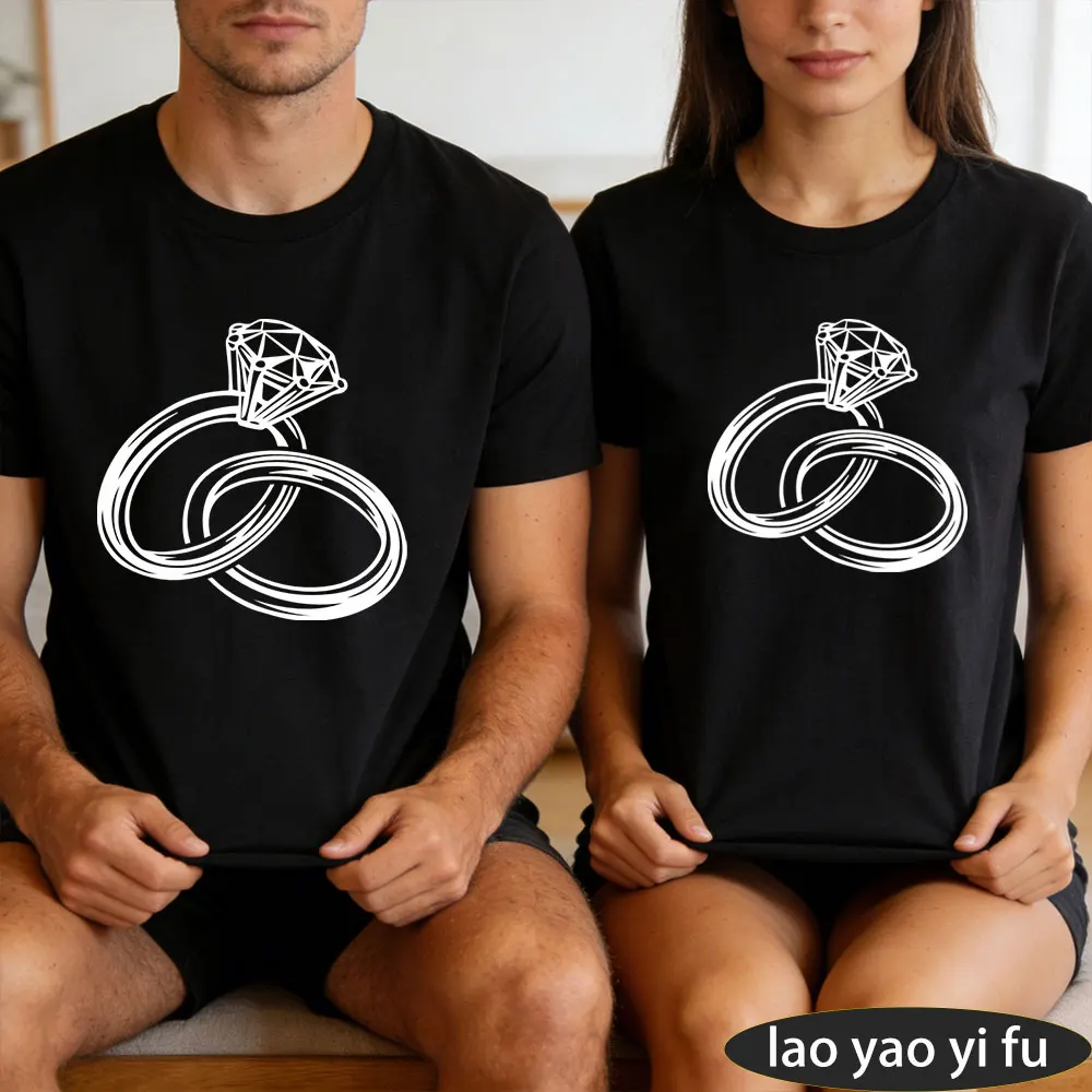 Engagement Ring Couple T-Shirt Summer Fashion Short Sleeve Cotton Casual Men T-Shirt Unisex Top Gift For Wedding Anniversary