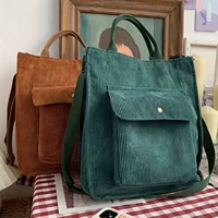 Bolso de mano vintage de pana para mujer, elegante con múltiples bolsillos, ideal para estudiantes, trabajo, bolso de hombro tipo bandolera para todos los días