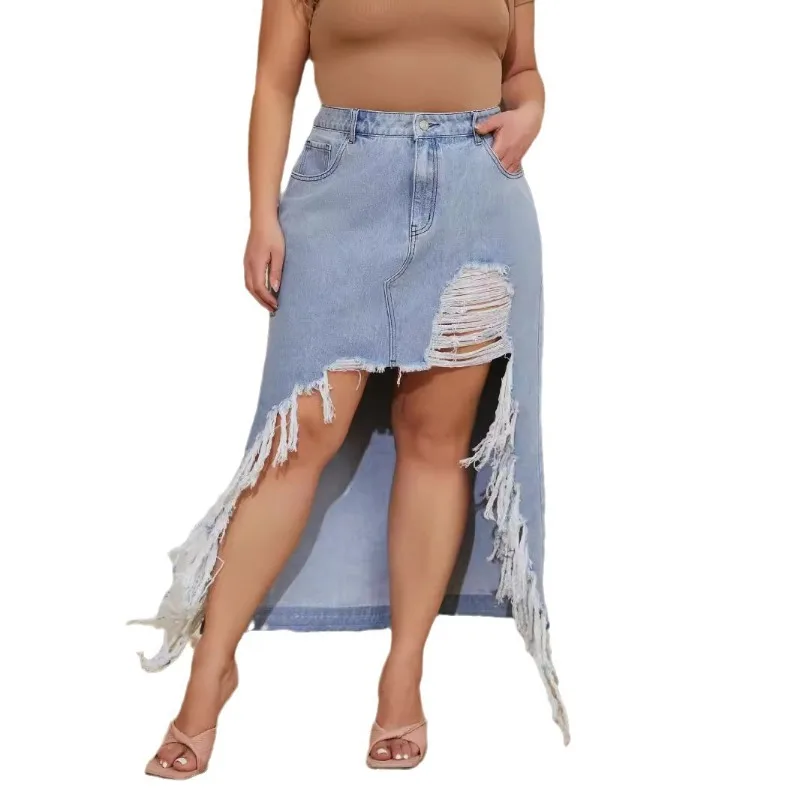 Cross-border Women's Clothing Women's Short Styles, Ripped and Torn Rough Edges, High-waisted Denim Short Skirts, Split Culottes