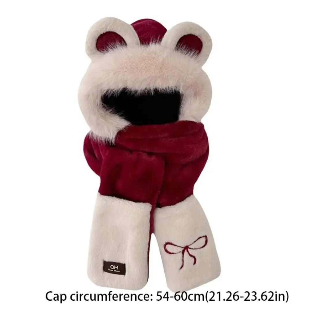 Chapeau en peluche oreilles d'ours pour femme, nœud brodé, cache-oreilles, écharpe en fourrure, ensemble de bonnets d'équitation, ski décontracté, mode mignonne