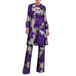 Mulheres africanas ternos 2 peças conjunto longo topos e calças africano impressão roupas bazin riche africano roupas wy6690