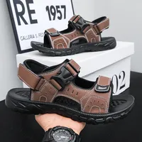 Summer Male Sandals PU Leather Lightweight Open Toe Flat Men's Casual Shoes Outdoor Walking Sandals Men Beach Shoes Size 39-47