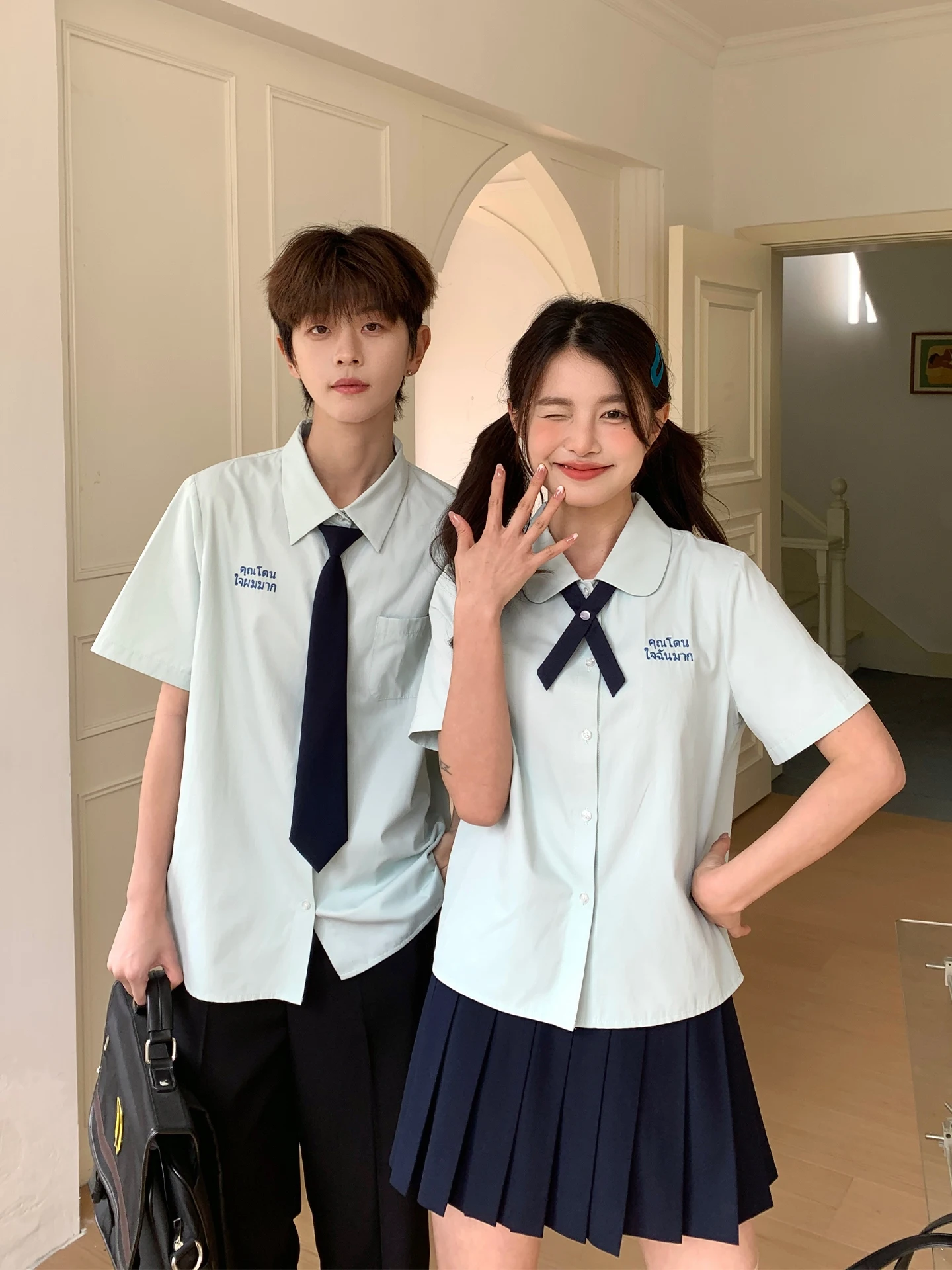 

Женская летняя рубашка с коротким рукавом в стиле JK, зеленая, в университетском стиле, для пар, повседневный комплект школьной формы, дышащая, из коллекции Tokyo Annual Record.