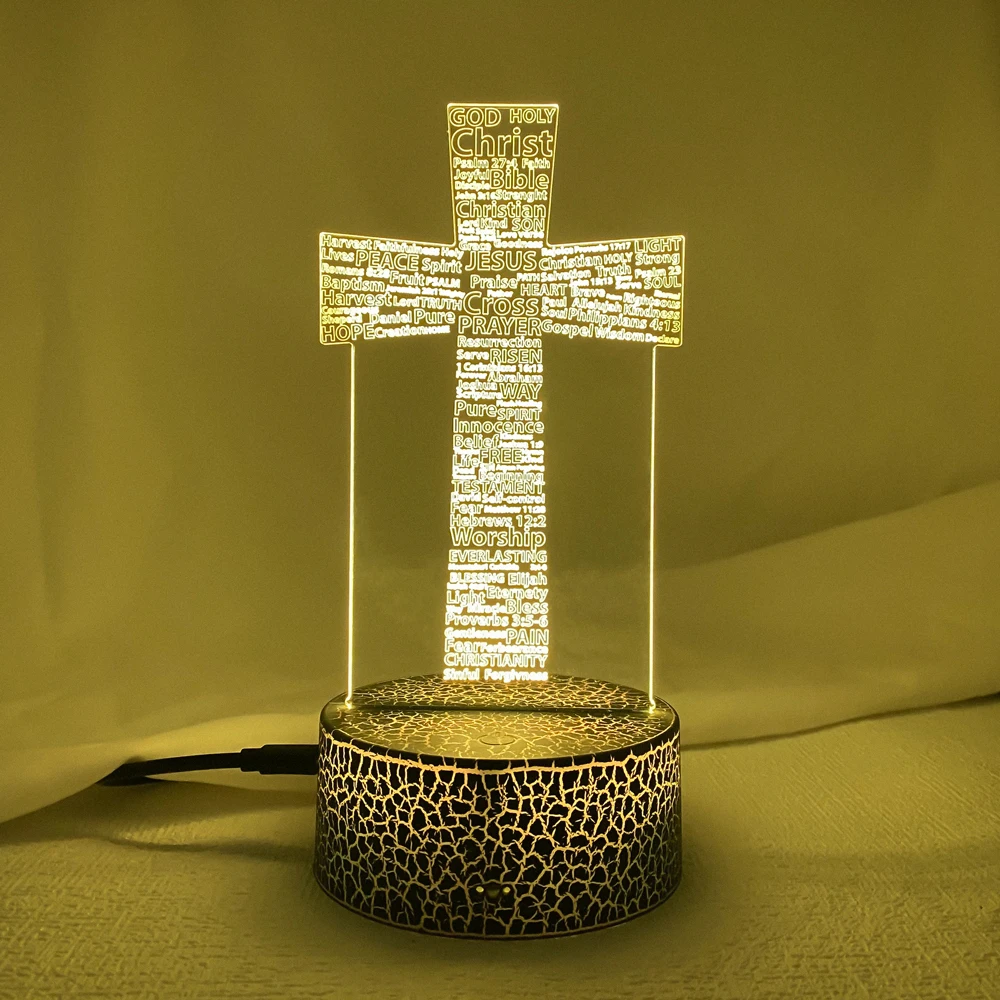 The Holy Bible Psalm Poem Christian Cross Led Night Light for Church Decor Gift for Christians Bedroom Table Lamp Cross Jesus