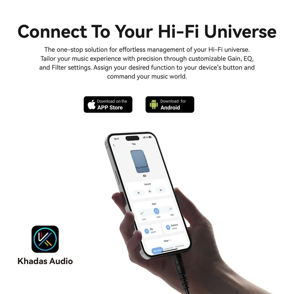 Khadas Chá Amplificador de Auscultadores Portátil, Mini Dongle, Suporte DAC, Bluetooth 5.0, Magsafe Compatível, 8H Jogar, Dual Mic PCM, DSD, MQA