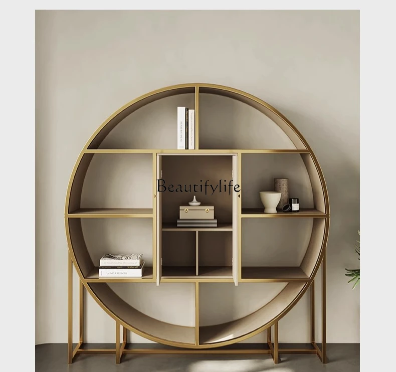 

Light luxury high-end bookshelf Stainless steel Bogu shelf New Chinese display cabinet Duobao