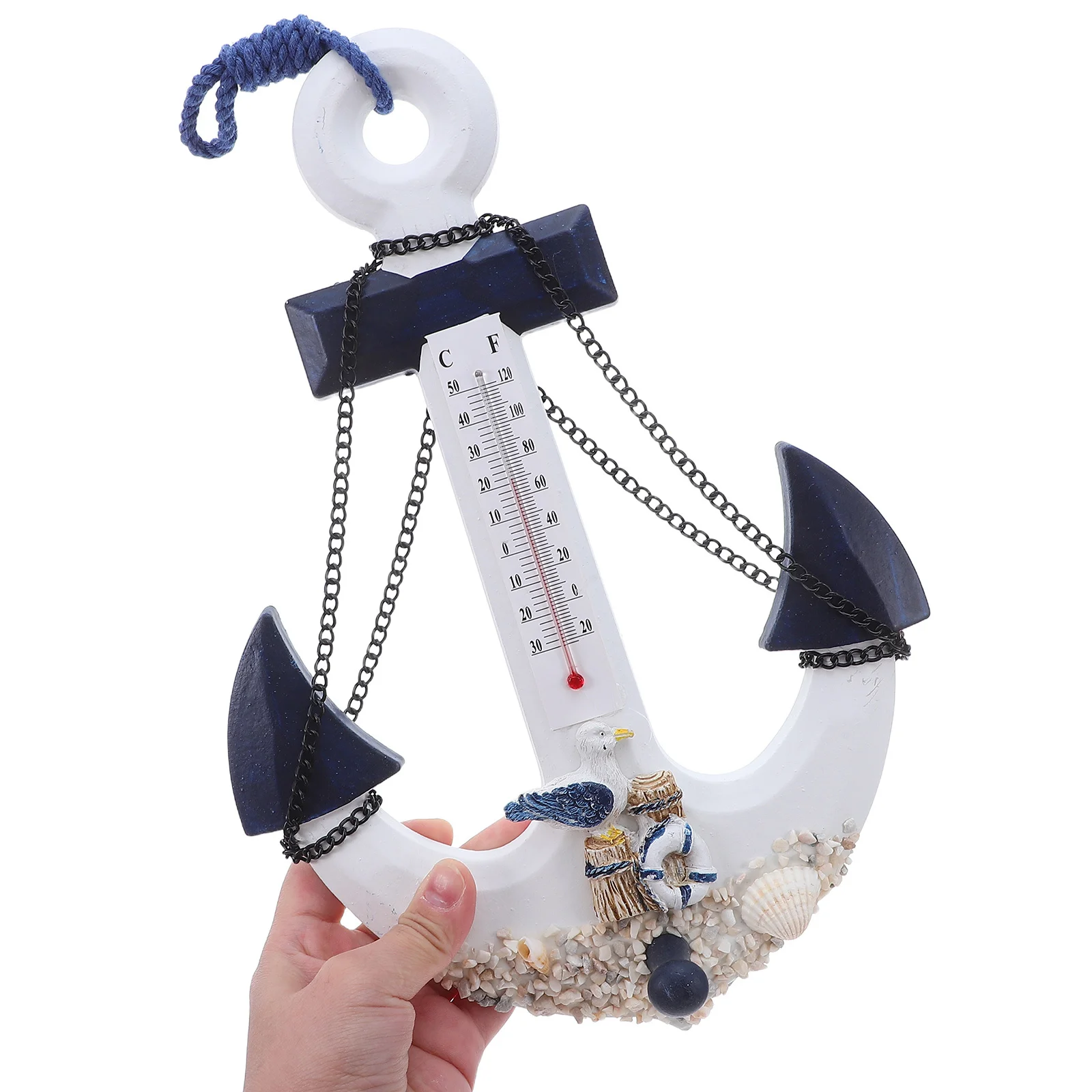 

Nautical Wooden Anchor Thermometer Coat Hook Mediterranean Beach Room Temperature Gauge Wall Decor Ornament Bedroom