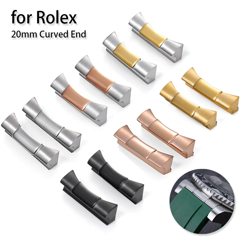 

20mm Stainless Steel Curved End Link for Rolex Submariner Metal Seamless Connection for Daytona 116503 Rubber Strap Accessories