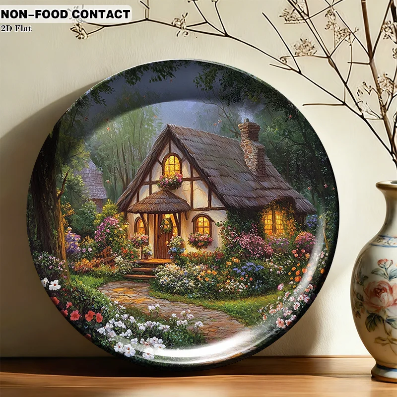 1pc Ceramic Decorative Plate - Cozy Cottage Garden Path Wall Plate, Round Suitable, Living Room,, Non-Food Contact for Dining