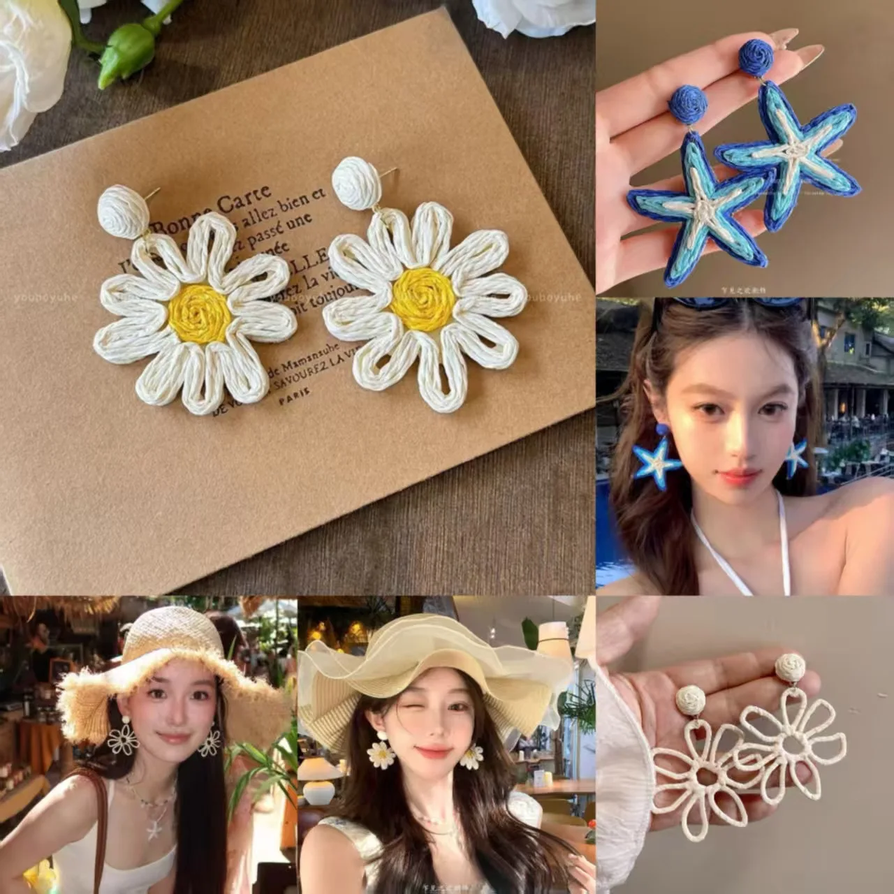Premium Handwoven Floral Earrings for Women Coastal Resort Atmosphere Chunky Statement Boho 2026 Spring Summer