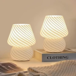 Glass LED Home Table Lamp Bedroom Bedside Lamps Vintage Striped Cute Striped Small Mushroom Decor Lamp Ambient Light Living Room