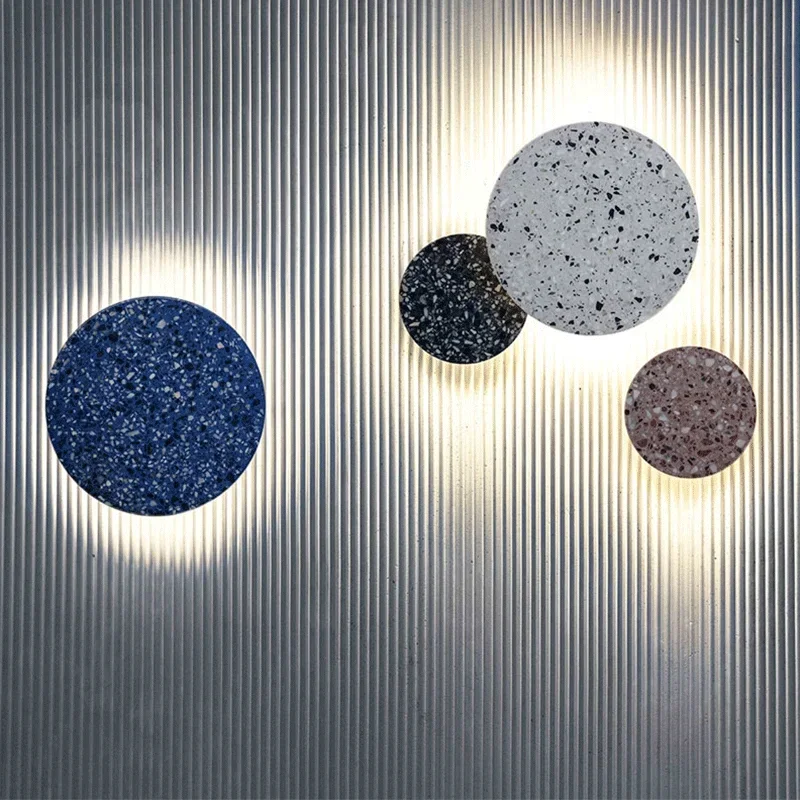 

Interior Modern Disc Shaped Terrazzo Nordic Style Indoor Wall Mount Light Living Room Bedroom Ceramic LED Sconce Decoration Lamp