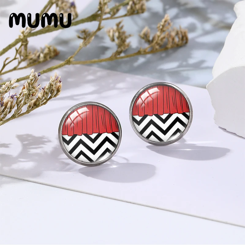 2023 New Twin Peaks Stud Earrings Movie Glass Dome Cabochon Jewelry 12mm Round For Freinds