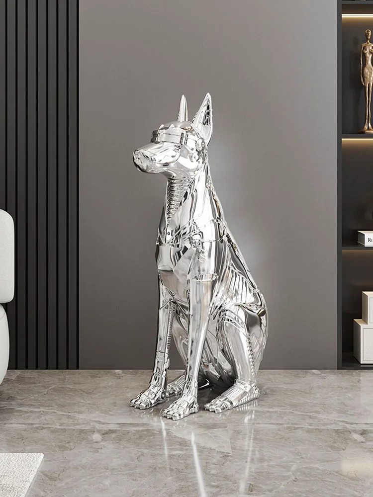 75CM Home Decor Electroplated Dog Large Floor Decoration Statue Sculpture Luxury Living Room Sofa TV Cabinet Ornament Statuettes