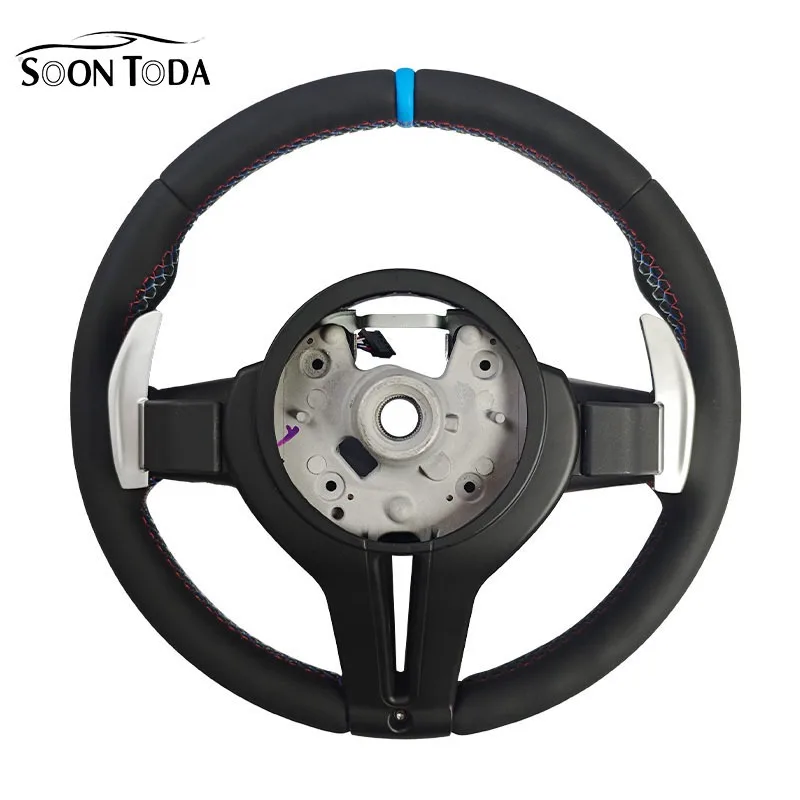 Black Alcantara Regular Sport Steering Wheel, Blue Label Decor Custom Parts Fit Popular Aftermarket Multi Chassis Vehicle Refit view 2