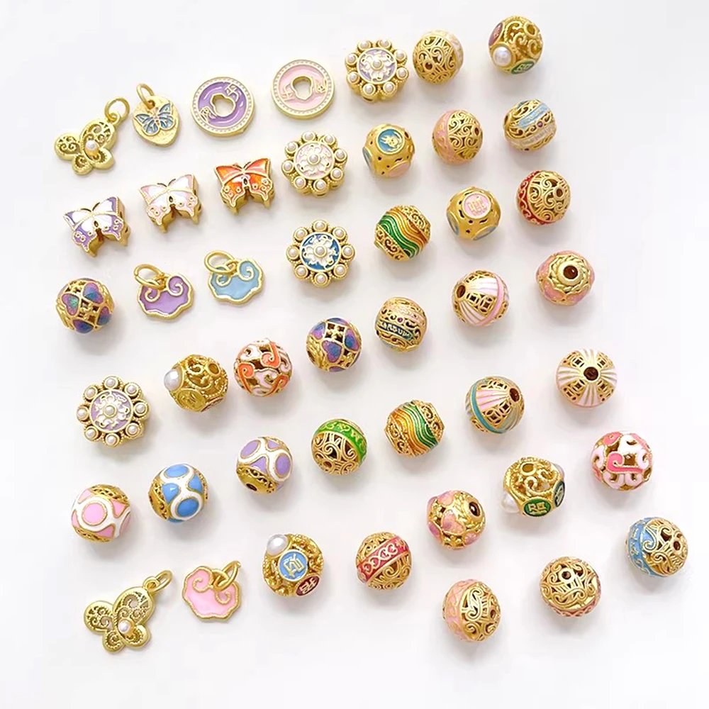 Gold-plated Brass Retro Cloisonn É Hollowed Out Butterfly Spacer Beads DIY Jewelry Making Necklace Bracelet Accessory Materials