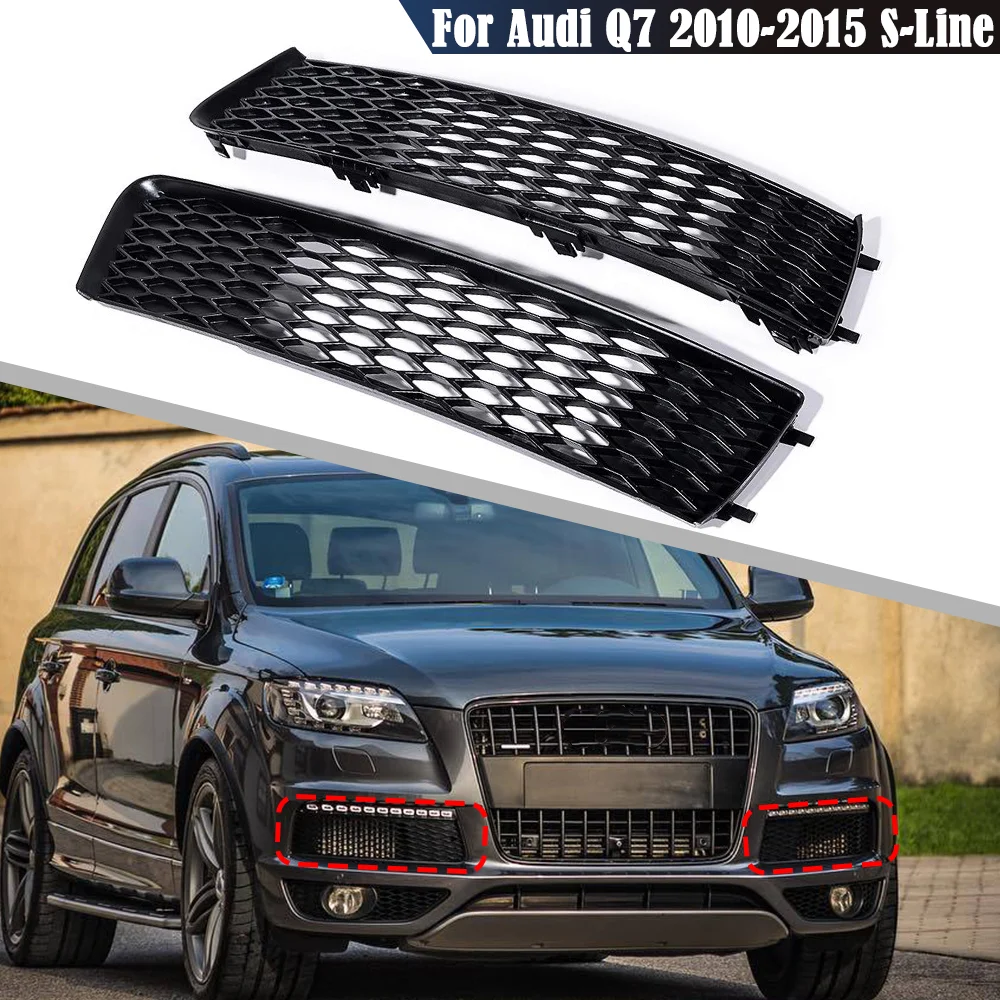 A Pair Car Front Bumper Fog Light Grill Cover For Audi Q7 S-Line 2009 2010 2011 2012 2013 2014 2015 Black Fog Light Grille