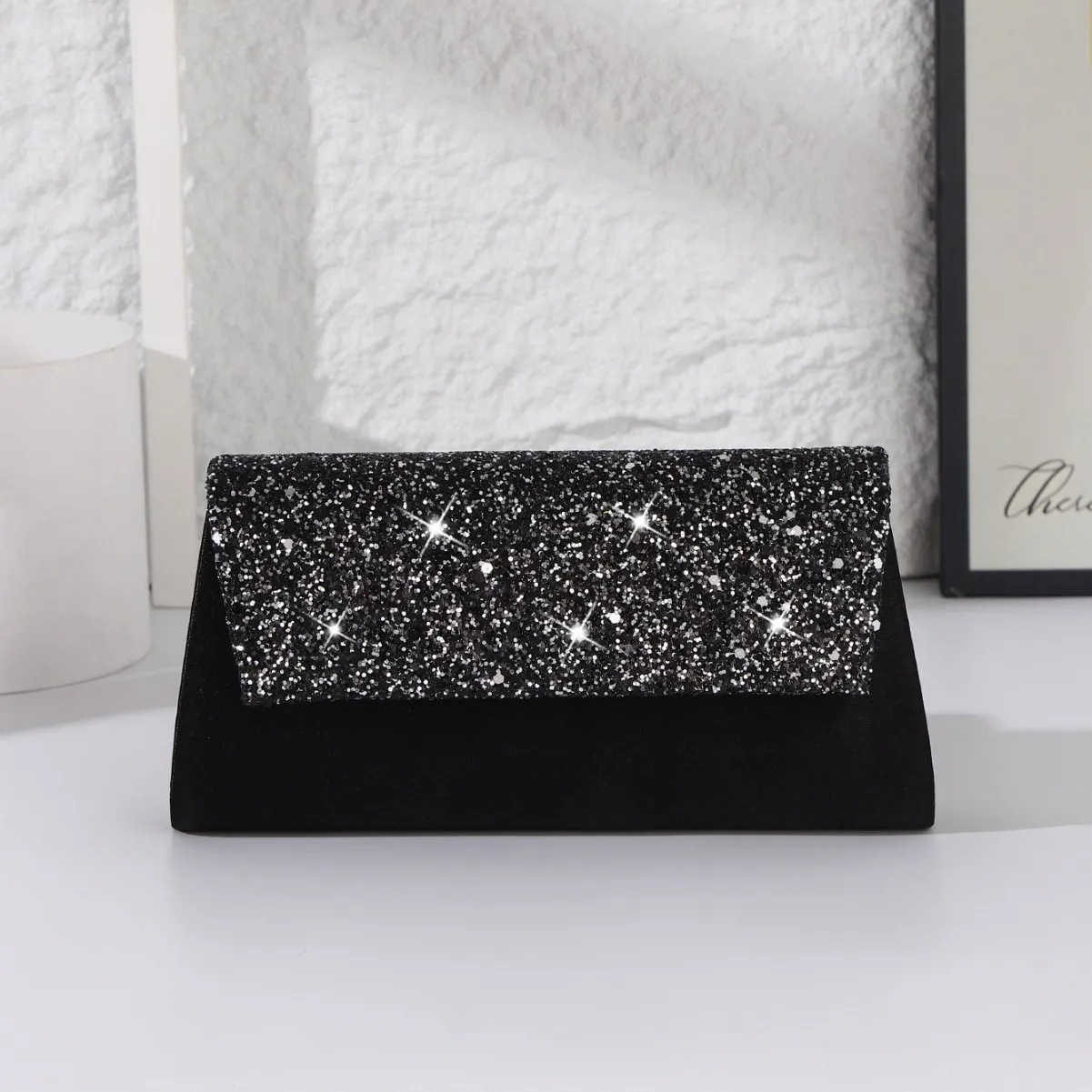 

Fashion Shining Drill Smal Clutches Purses For Women Metal Chain Black Shoulder Bag Crossbody Banquet Party Evening Bags femme