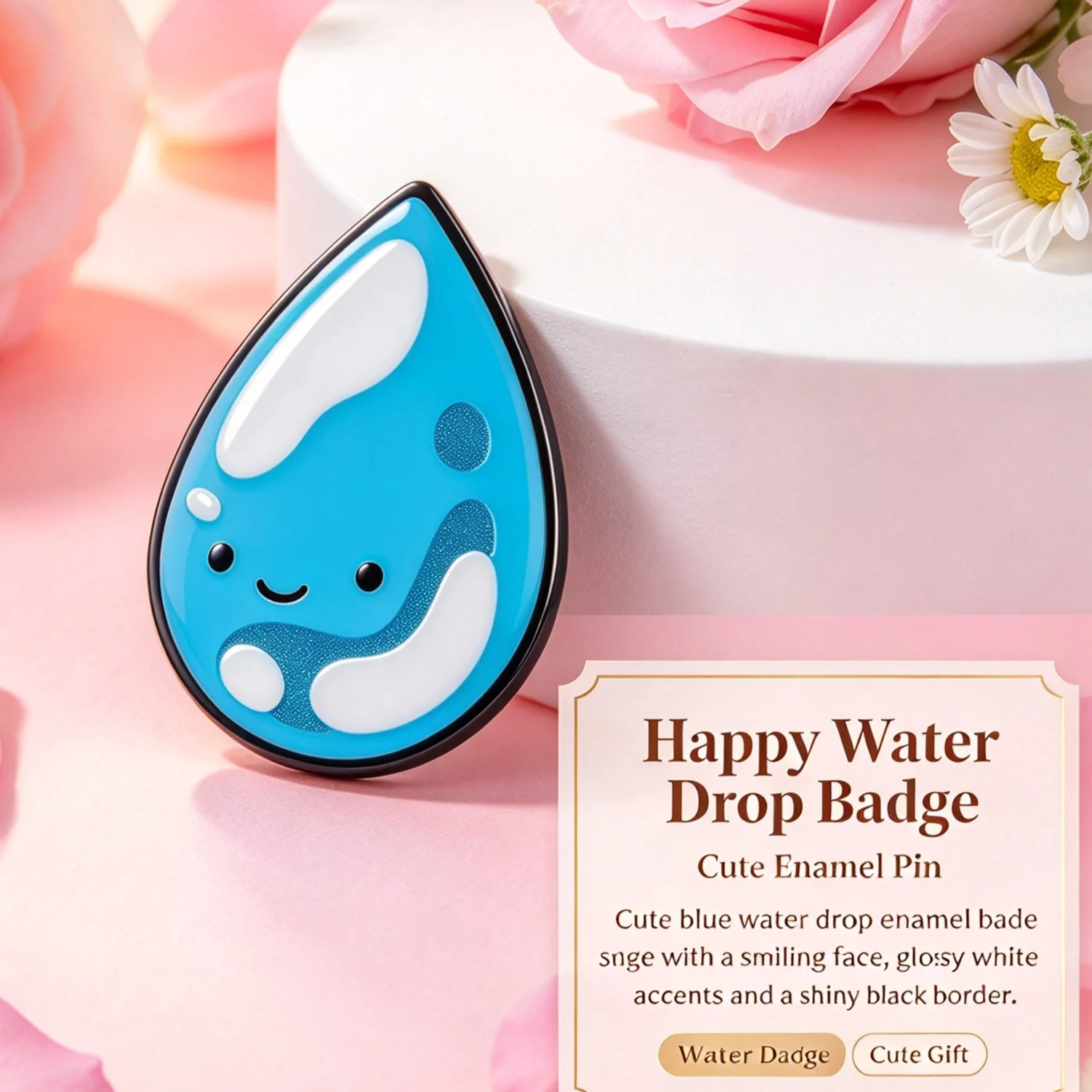 Cute Happy Water Drop Enamel Pin Smiling Face Blue Teardrop Badge Glossy Lapel Pin Cartoon Kawaii Brooch Backpack Clothing Decor