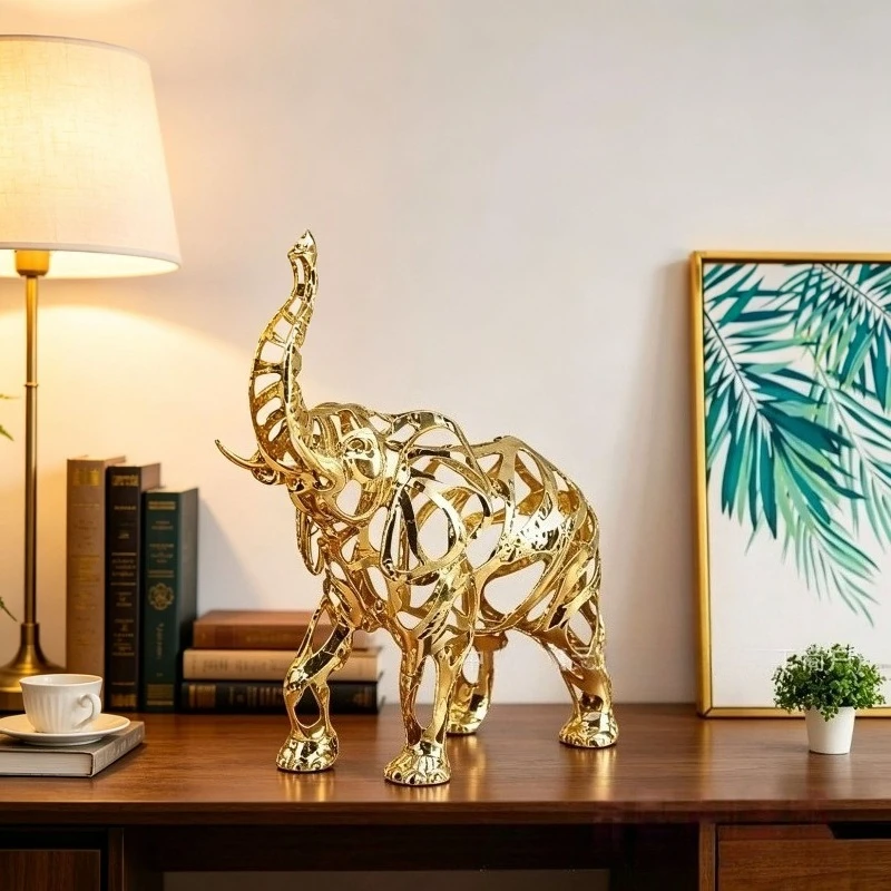 European Style Hollow Metal Sculpture, Creative Lion Elephant Horse Figurine, Home Decor for Living Room & Entryway