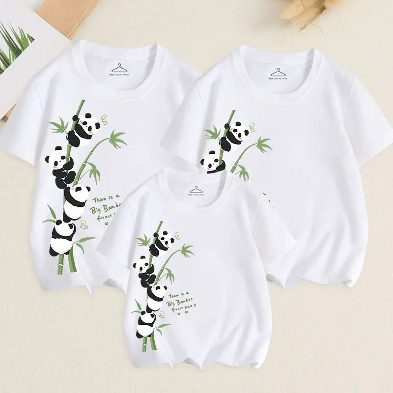 

Different Parent-child Summer Models, A Family of Three, New Chinese Style, New Panda Mother and Daughter Short-sleeved T-shirts