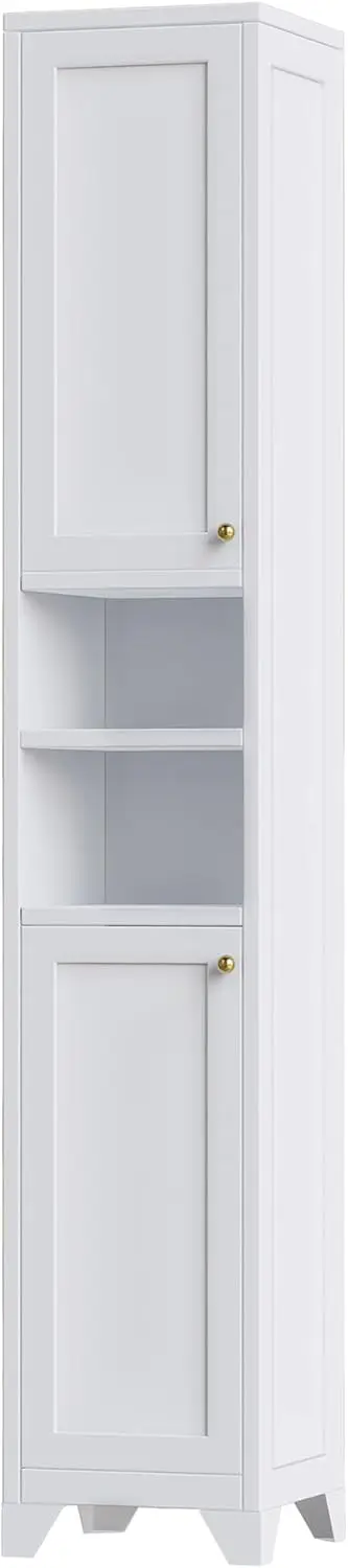 

67''H Narrow Metal Bathroom Storage Cabinet with 2 Adjustable Shelves & Doors, Tall Skinny Bathroom Corner Floor Cabinet, Slim S