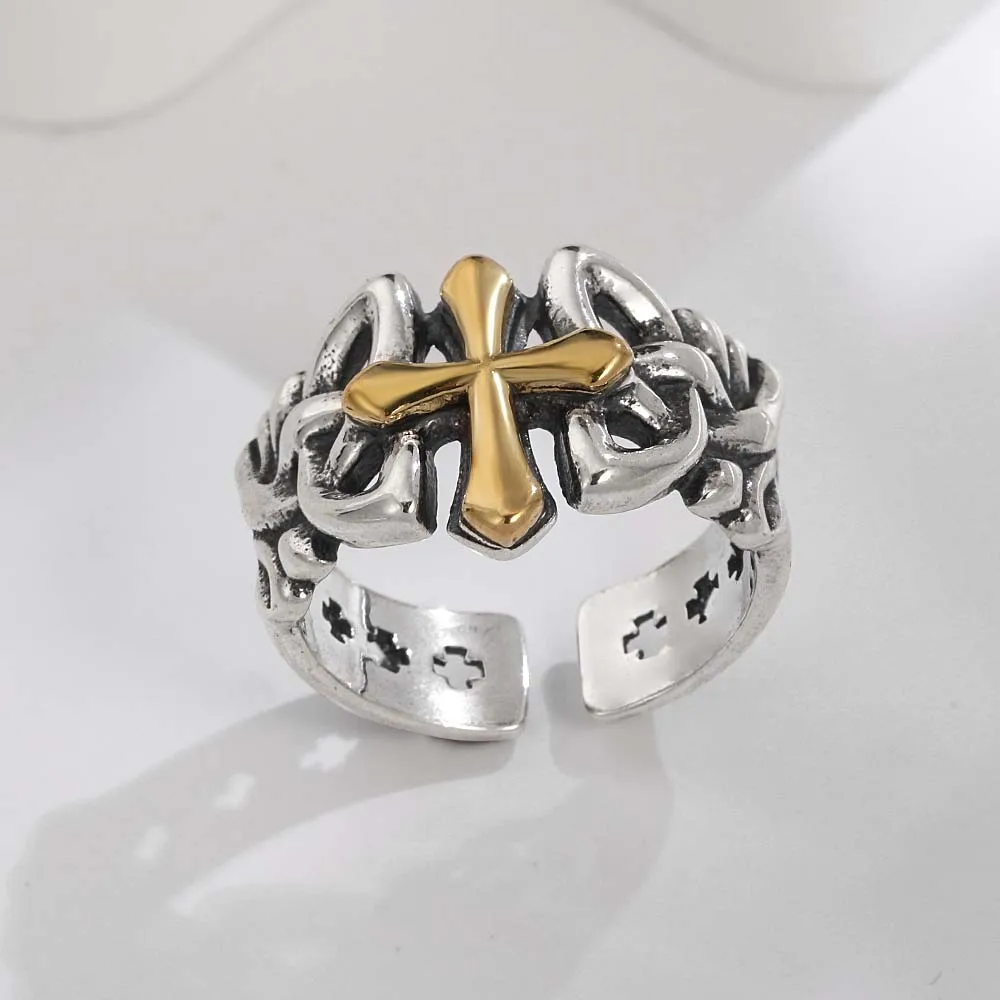 

HOYON s925 Sterling Silver Never Fade Hip Hop Cross Men's Ring Jewelry Accessories Couple Neutral Ring Matching Certificate