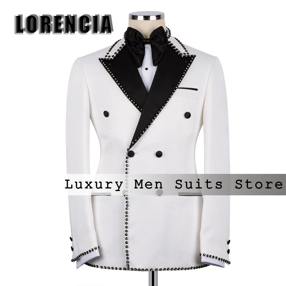 

Exquisite 2 Pieces Double Breasted Suits for Male Sparkly Crystal Wedding Party Outfits Customized Blazer Pants zomerset heren