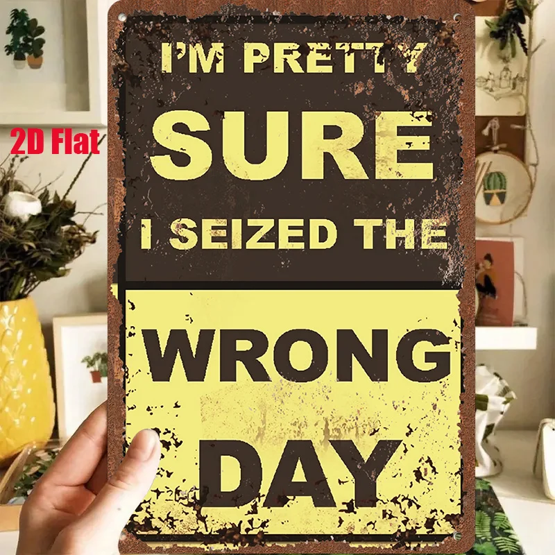 2D Flat - 1pc 2D[Flat] Metal Sign Retro Tin Painting, 8X12 Inches (20X30 Cm), Black Background with Yellow Text That Reads 