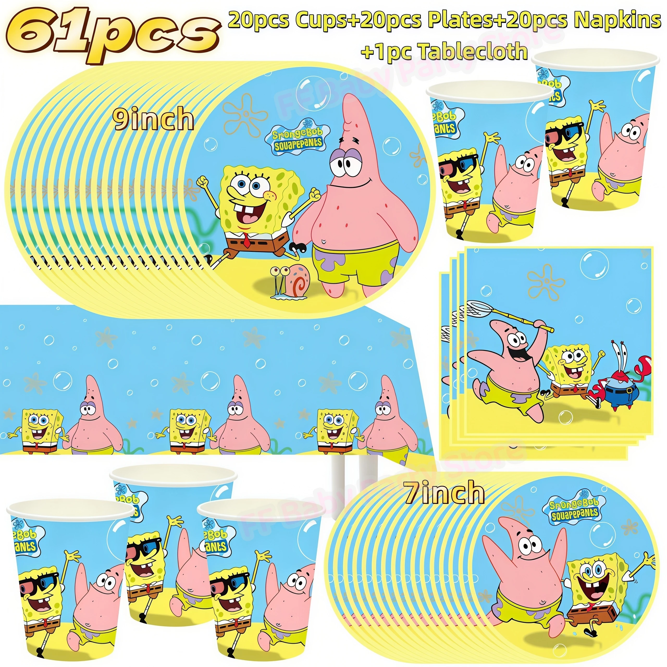 Yellow Sponge&Bobed Birthday Party Decoration Cup Plates Napkin Tablecloth Balloons for Kid Favors Baby Shower Party Supplies