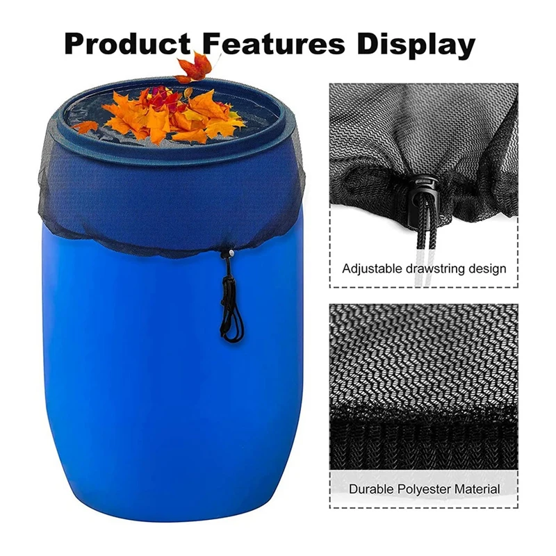 Mesh Cover for Rain Barrels, 4 Pcs Rain Barrel Netting Screen with Drawstring for Protecting Fallen Leaf Debris-A79M
