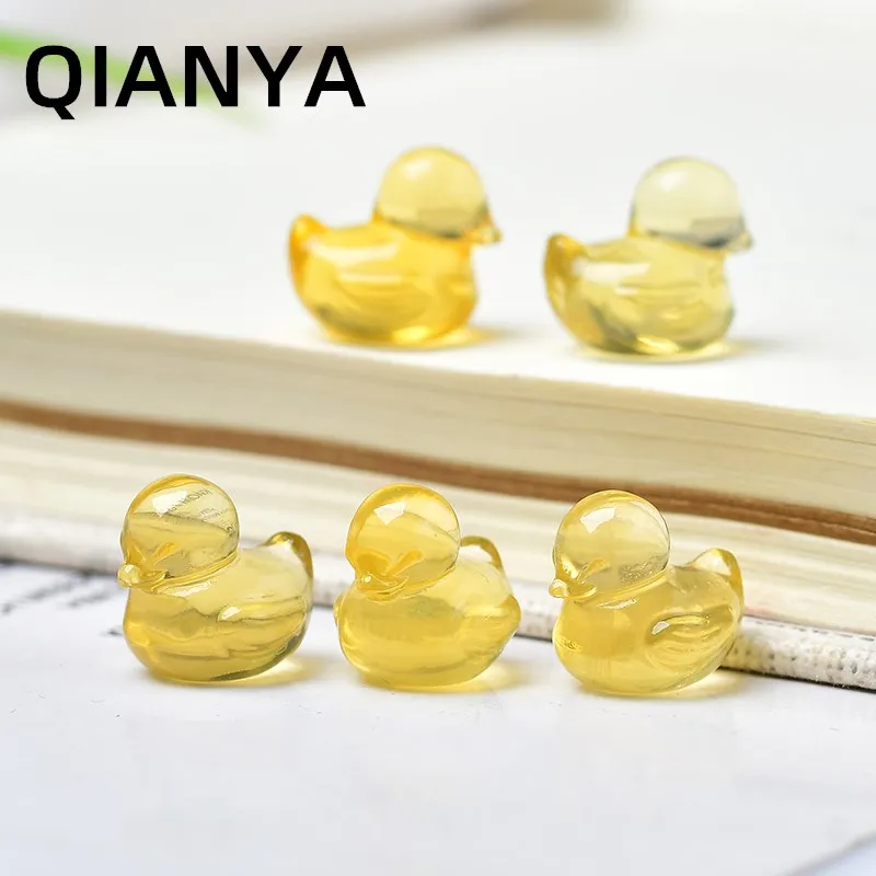 Cute Natural Crystal Yellow Fluorite Quartz Mineral Gemstone Animal Carving Mini Duck Craft Gifts Aquarium Home Decor