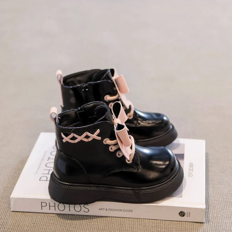 2024 Winter New Children Short Boots for Girls Fashion Sweet Bowtie Soft Bottom Anti-slippery Versatile Casual Side Zipper Shoes