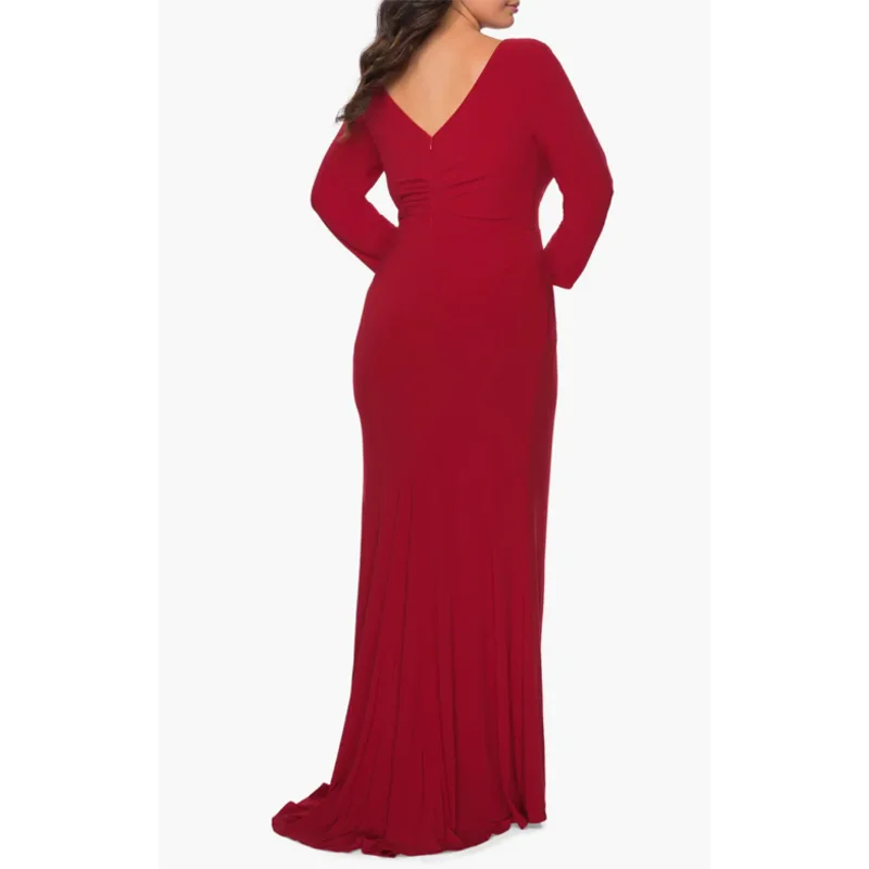 Plus Size Sexy Split Hem V-Neck Evening Dress Long Sleeve Casual Cocktail Party Long Dress Spring 2024 Women Dresses