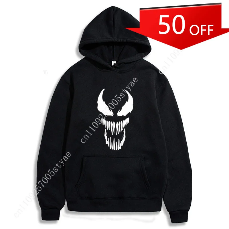 

Spider-Man Marvel Venom Men's Pullover Hoodie — Autumn/Winter Casual Fleece-Lined Hooded Sweatshirt