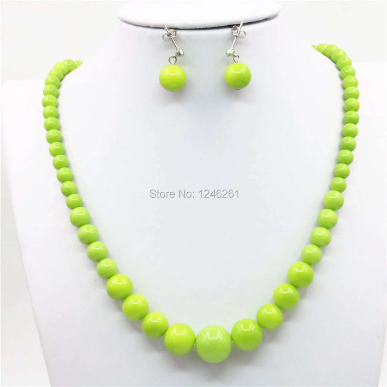 6-14mm Accessories Green Glass Lucky Beads Tower Necklace Chain Earbob Earrings Sets Women Girls Christmas Gifts Jewelry Making