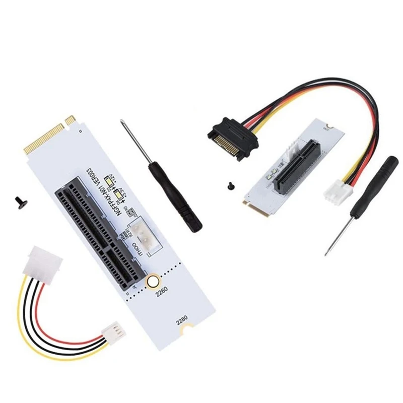 M.2 To PCI-E 4X Riser Card M2 Key M To Pcie X4 Adapter With LED Voltage Indicator NGFF Riser For Nvme For Mining, 2Pack
