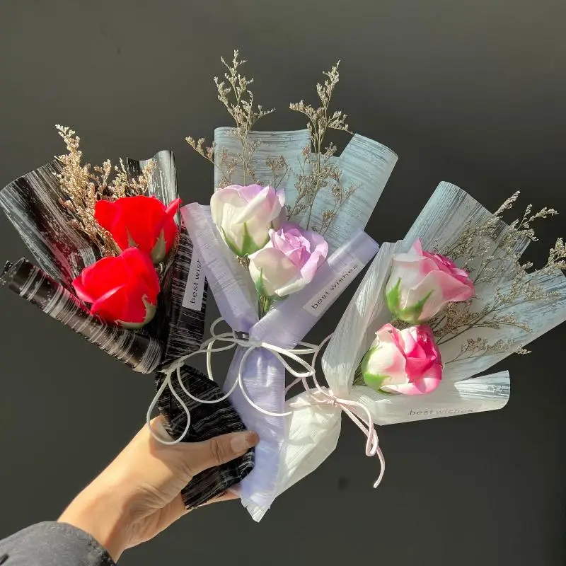 

1 Set Scented Bath Soap Flower Artificial Soap Rose Flower Bouquet Gift Bag With Lamp For Anniversary Valentine's Day Mother Day