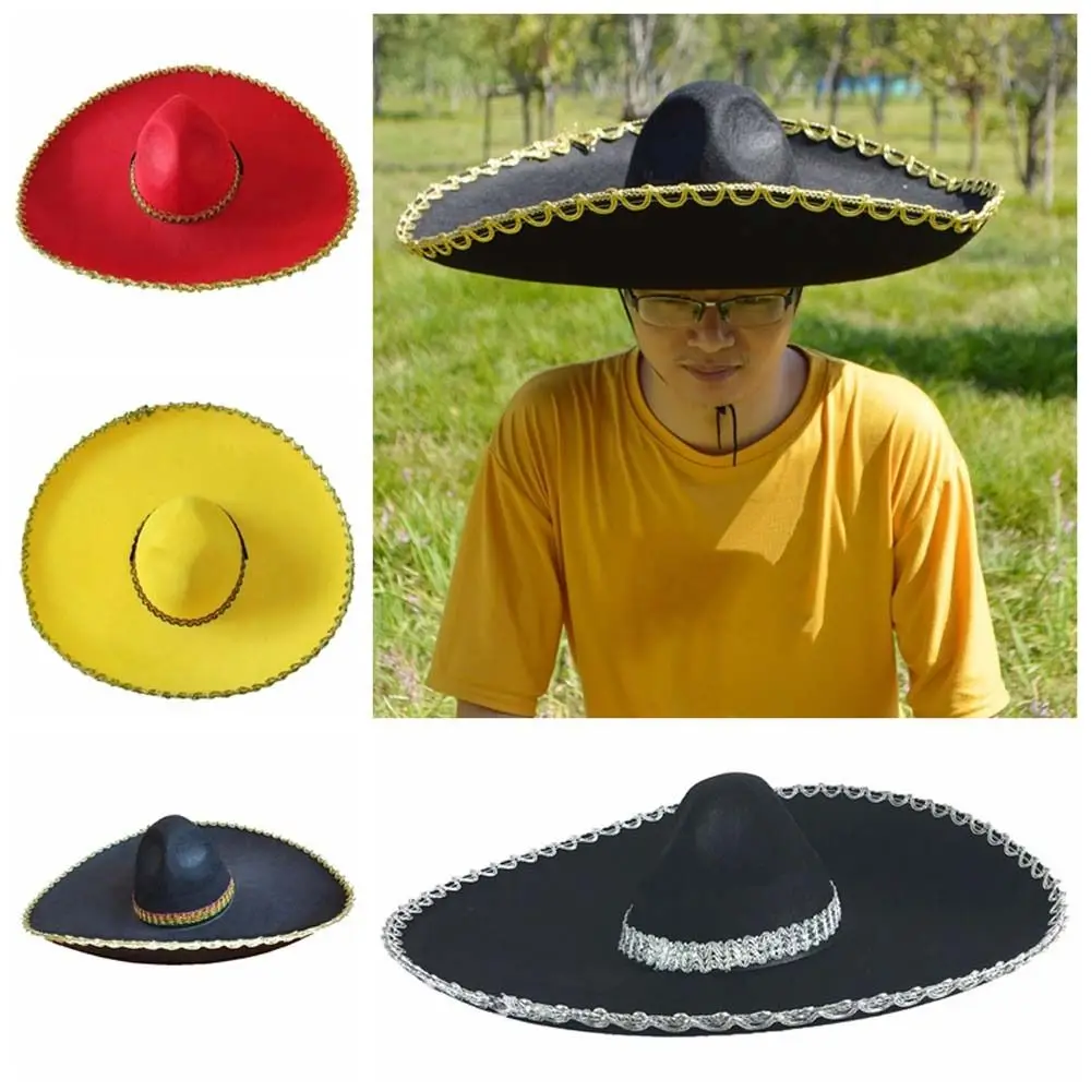 

Ethnic Style Sombrero Hat Large Sun Hat Breathable Mexico Hat Rolled up Brim Cosplay Mexican Caps Costume Accessories