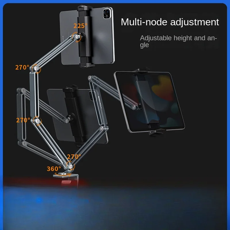 Flexible metal tablet stand with bedside stand and folding arm for live streaming daily entertainment