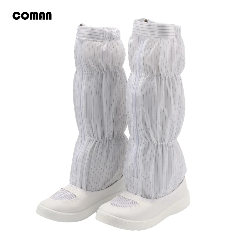Standard PU thickened sole Anti static anti slip work long boots breathable mesh, men or women universal dust-free high boots