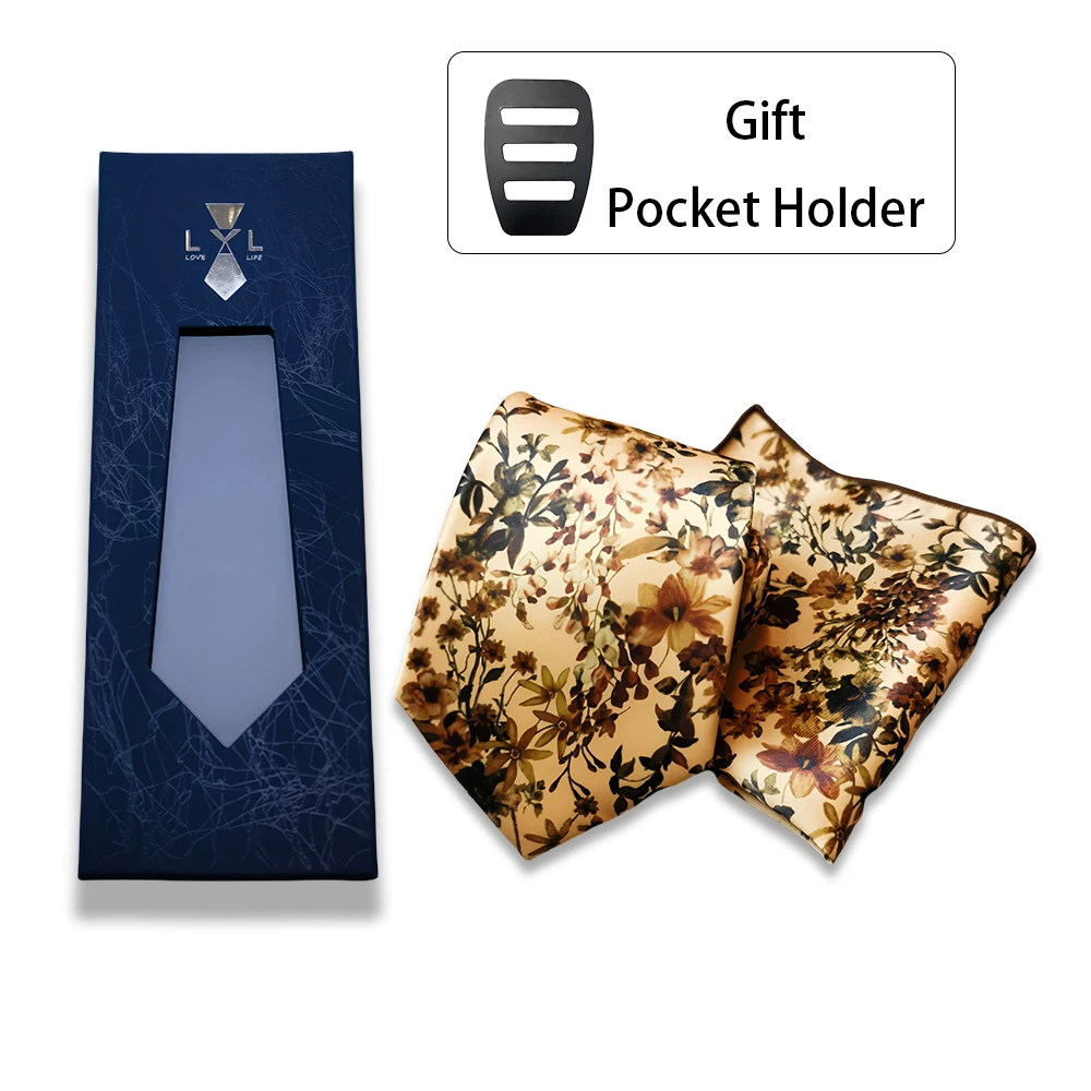 طقم مربع للجيب مطبوع عليه زهور مع صندوق للرجال هدية بدلة عصرية إكسسوارات رسمية وشاح مربع كاجوال