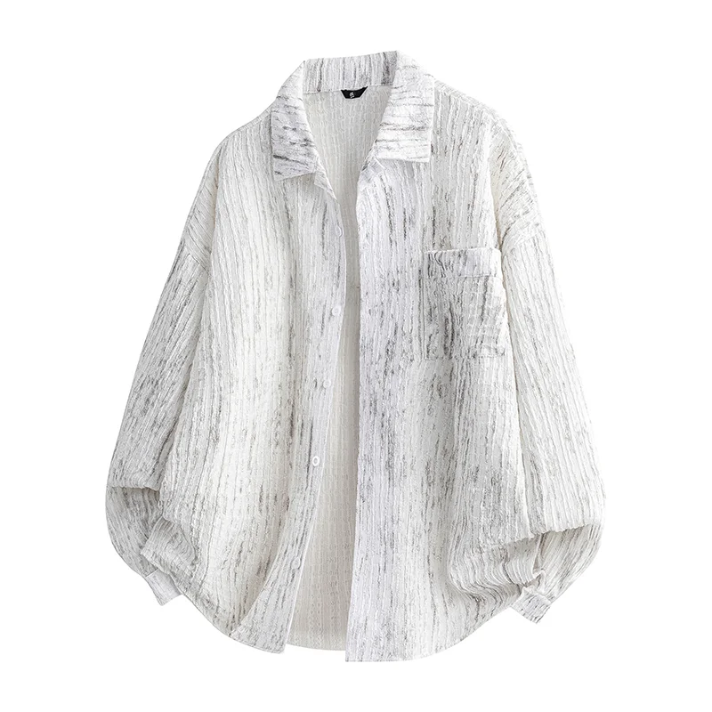 

Мужской кардиган на пуговицах с длинными рукавами и принтом, модная повседневная рубашка, топ