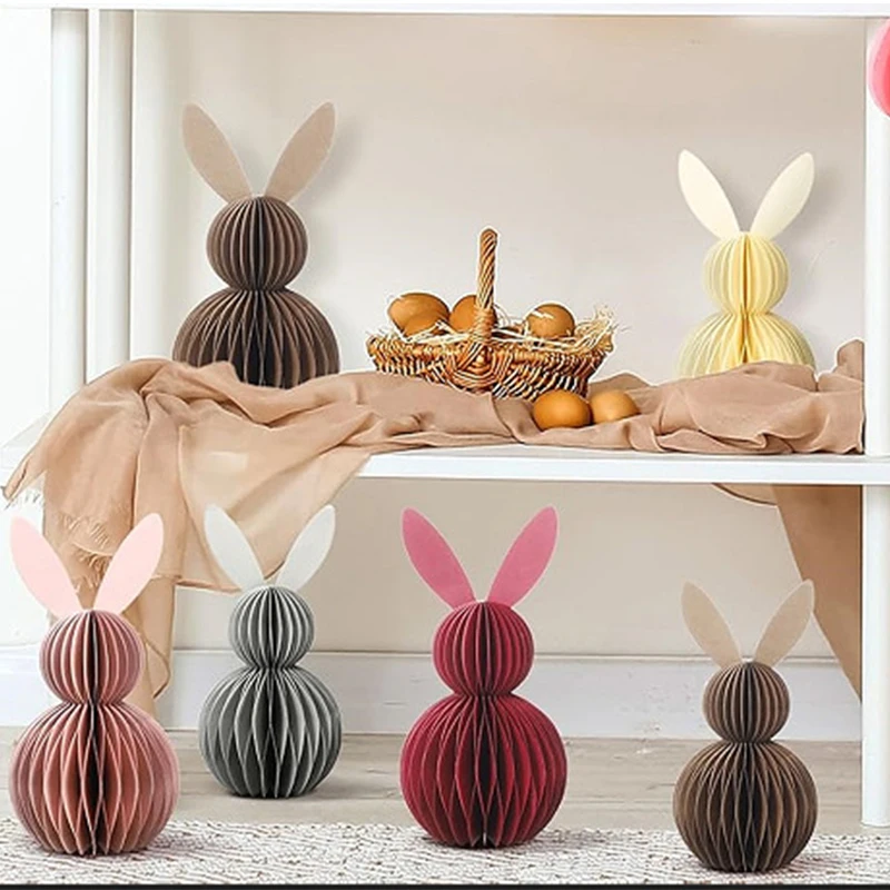 Easter Bunny 3D Honeycomb Decor Paper Set Paper Rabbit Ornaments Easter Day Party Tabletop Decorations For Easter Celebrations