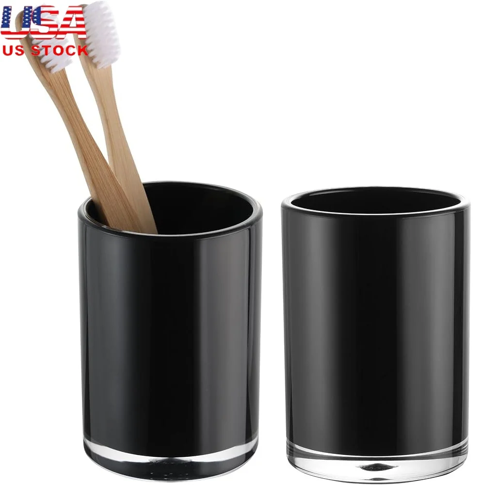 

Premium Bathroom Tumbler Durable Acrylic Toothbrush Holder Shatterproof Rinsing Mouthwash Multi-Purpose Organizer 2 Pack Easy