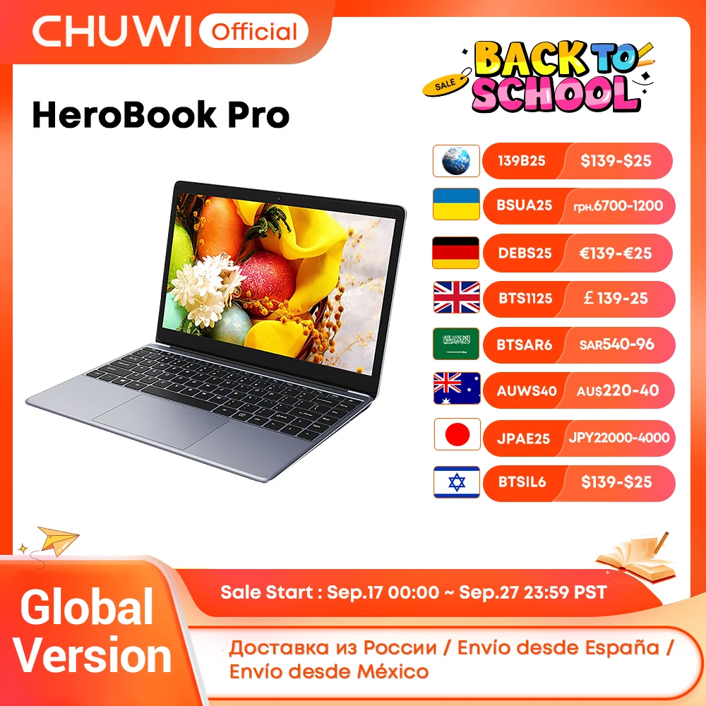 Laptop CHUWI Herobook Pro Windows 11 Laptop 14,1 cala FHD Intel N4020 LPDDR4 8 GB RAM 256 GB SSD Komputer PC Biznesowy komputer stacjonarny